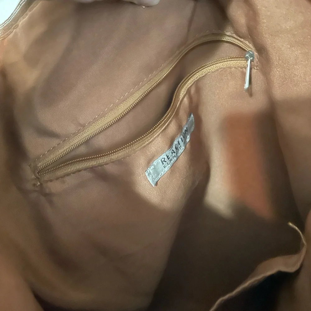 Kenneth Cole Reaction Pebbled Camel Faux Leather Grommet Accent Tote Handbag